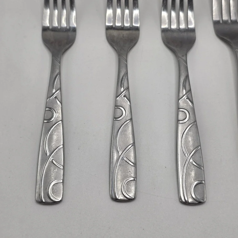 Cambridge Stainless Steel Fork Set 6pc Swirl Pattern Dinner Salad Flatware Set